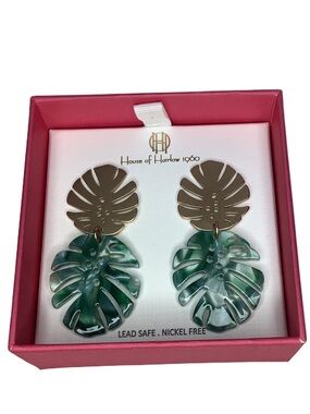 House Of Harlow 1960 Monstera Dangling Earrings New